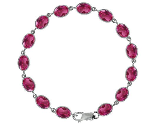 BJC® 9ct White Gold Natural Pink Topaz 21.00ct Oval Gemstone Tennis Bracelet