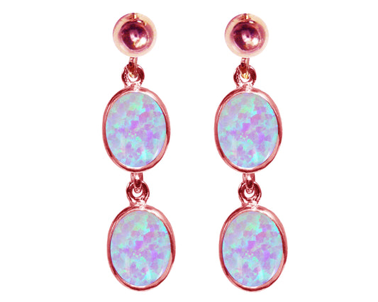 BJC® 9ct Rose Gold Fiery White Opal Oval Double Drop Dangling Studs Earrings