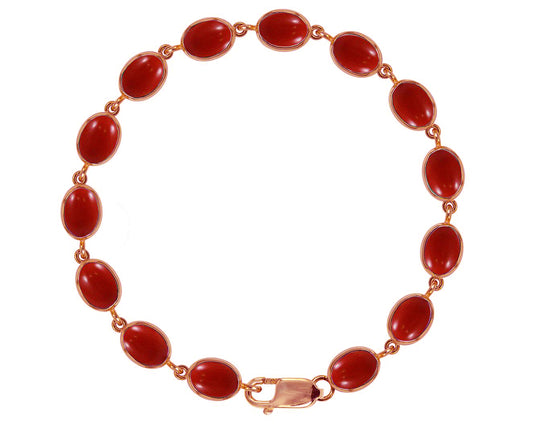 BJC® 9ct Rose Gold Natural Red Coral 21.00ct Oval Gemstone Tennis Bracelet 7.5"