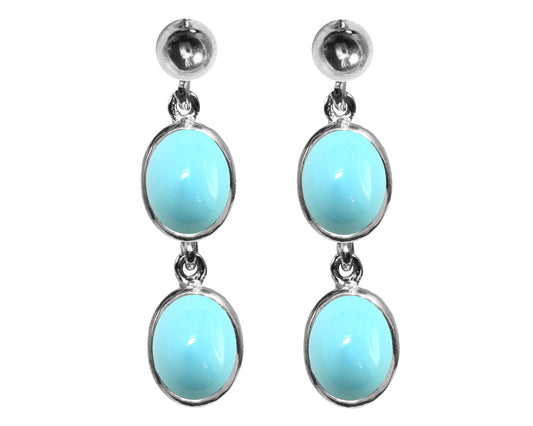 BJC® Sterling Silver Natural Turquoise Oval Double Drop Dangling Studs Earrings