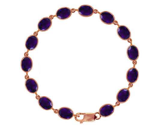 BJC® 9ct Rose Gold Natural Amethyst 21.00ct Oval Gemstone Tennis Bracelet 7.5"