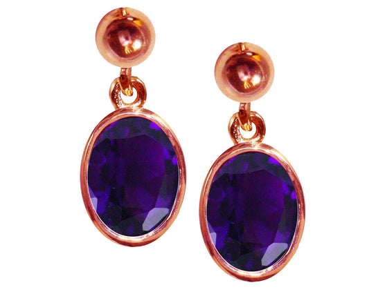 BJC® 9ct Rose Gold Natural Amethyst Oval Single Drop Dangling Studs Earrings