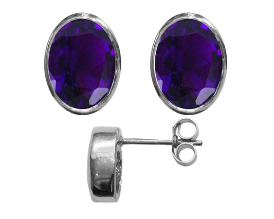 BJC® Sterling Silver Natural Amethyst Oval Stud Earrings 3.00ct Studs Brand New
