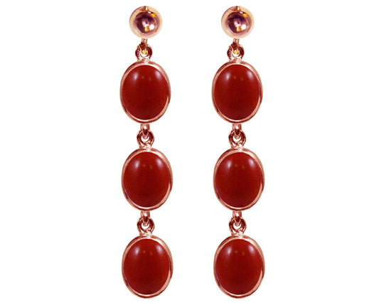 BJC® 9ct Rose Gold Natural Red Coral Triple Drop Dangling Studs Earrings