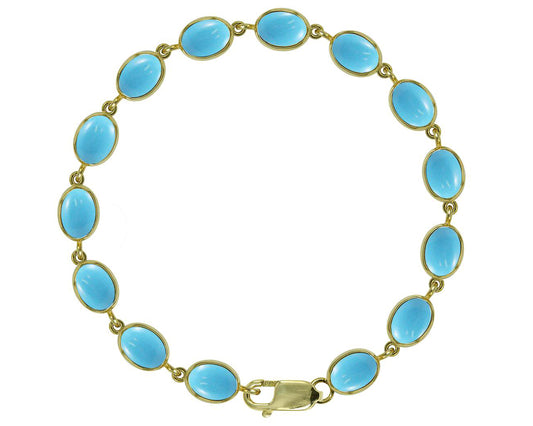 BJC® 9ct Yellow Gold Natural Turquoise 21.00ct Oval Gemstone Tennis Bracelet 7.5
