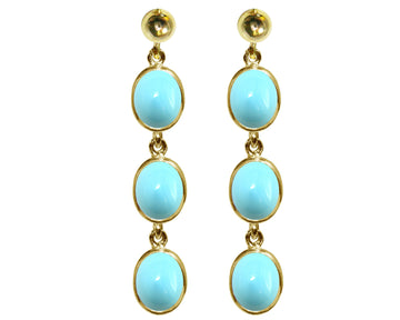 BJC® 9ct Yellow Gold Natural Turquoise Oval Triple Drop Dangling Studs Earrings