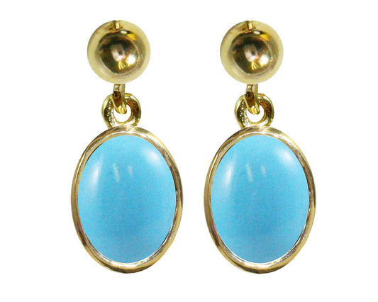 BJC® 9ct Yellow Gold Natural Turquoise Oval Single Drop Dangling Studs Earrings
