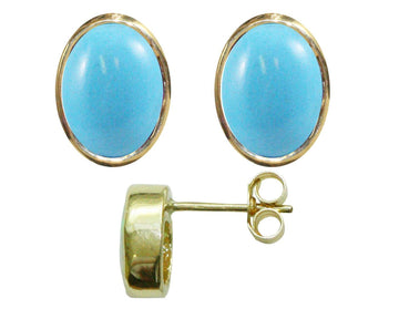 BJC® 9ct Yellow Gold Natural Turquoise Oval Stud Earrings 3.00ct Studs Brand New