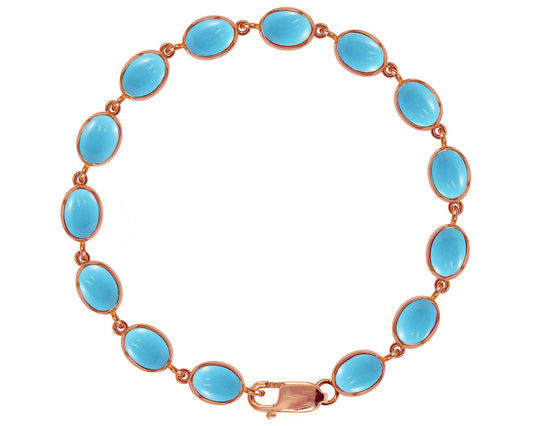 BJC® 9ct Rose Gold Natural Turquoise 21.00ct Oval Gemstone Tennis Bracelet 7.5"