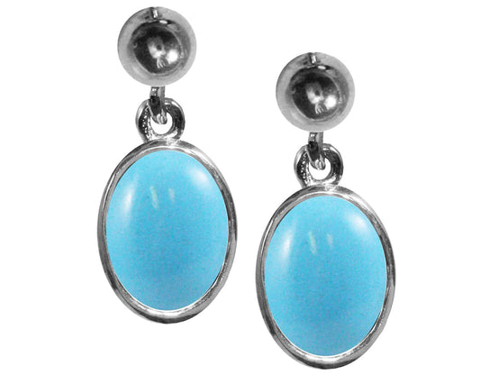 BJC® 9ct White Gold Natural Turquoise Oval Single Drop Dangling Studs Earrings