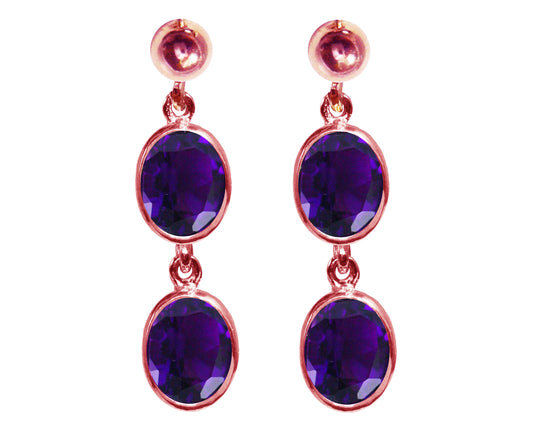 BJC® 9ct Rose Gold Natural Amethyst Oval Double Drop Dangling Studs Earrings