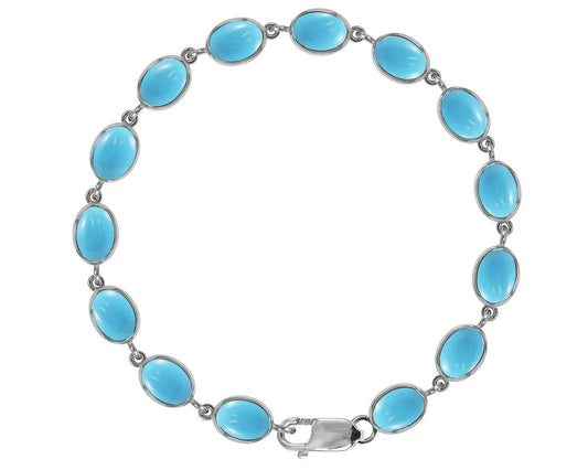 BJC® 9ct White Gold Natural Turquoise 21.00ct Oval Gemstone Tennis Bracelet 7.5"