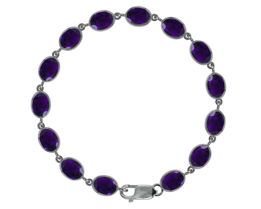 BJC® 9ct White Gold Natural Amethyst 21.00ct Oval Gemstone Tennis Bracelet 7.5"