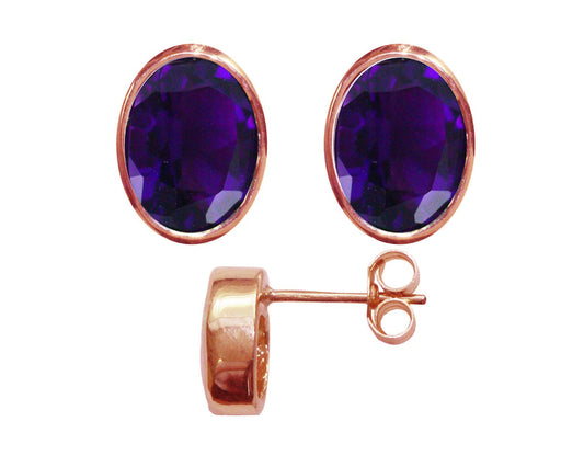 BJC® 9ct Rose Gold Natural Amethyst Oval Stud Earrings 3.00ct Studs Brand New
