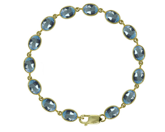 BJC® 9ct Yellow Gold Natural Blue Topaz 21.00ct Oval Gemstone Tennis Bracelet