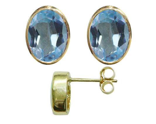 BJC® 9ct Yellow Gold Natural Blue Topaz Oval Stud Earrings 3.00ct Studs