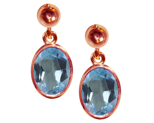 BJC® 9ct Rose Gold Natural Blue Topaz Oval Single Drop Dangling Studs Earrings