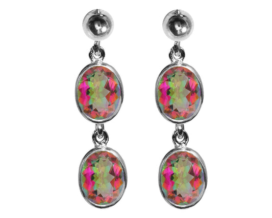 BJC® Sterling Silver Natural Mystic Topaz Double Drop Dangling Studs Earrings