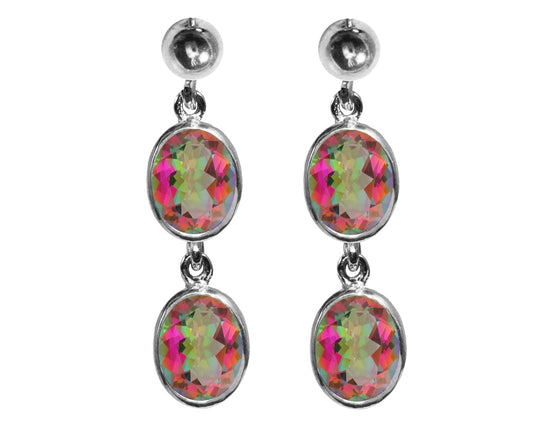 BJC® Sterling Silver Natural Mystic Topaz Double Drop Dangling Studs Earrings