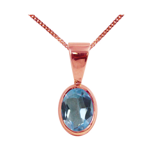 Natural Blue Topaz Single Drop Oval Pendant & Necklace Available in White / Yellow / Rose Gold