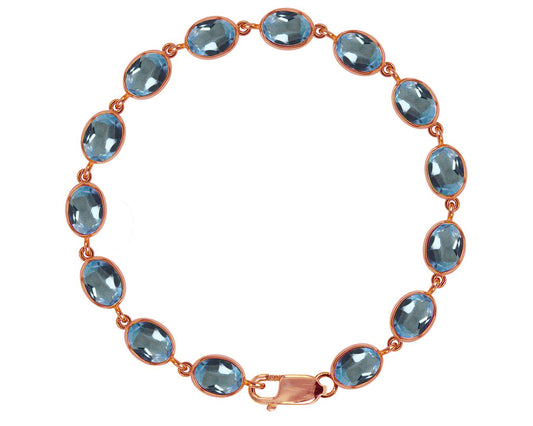 BJC® 9ct Rose Gold Natural Blue Topaz 21.00ct Oval Gemstone Tennis Bracelet