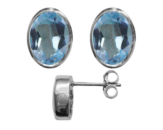 BJC® Sterling Silver 925 Natural Blue Topaz Oval Stud Earrings 3.00ct Studs