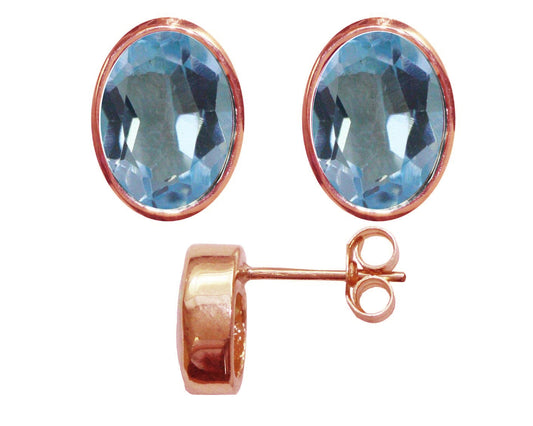 BJC® 9ct Rose Gold Natural Blue Topaz Oval Stud Earrings 3.00ct Studs