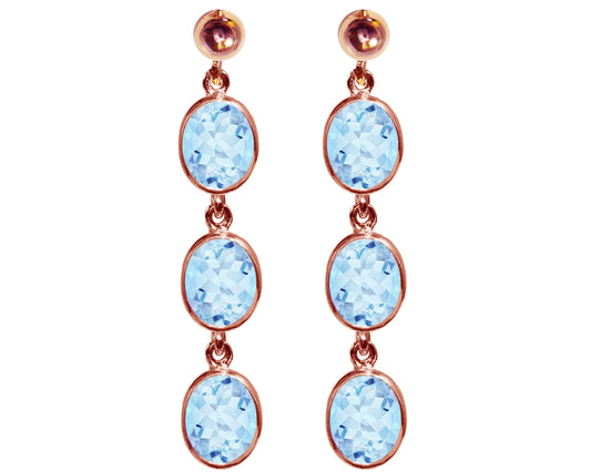 BJC® 9ct Rose Gold Natural Blue Topaz Oval Triple Drop Dangling Studs Earrings
