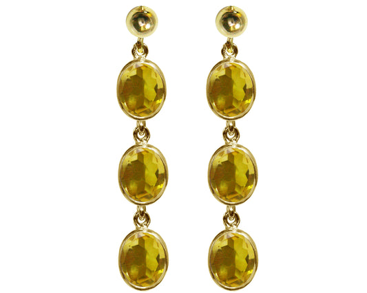 BJC® 9ct Yellow Gold Natural Citrine Oval Triple Drop Dangling Studs Earrings