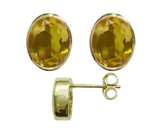 BJC® 9ct Yellow Gold Natural Citrine Oval Stud Earrings 3.00ct Studs Brand New