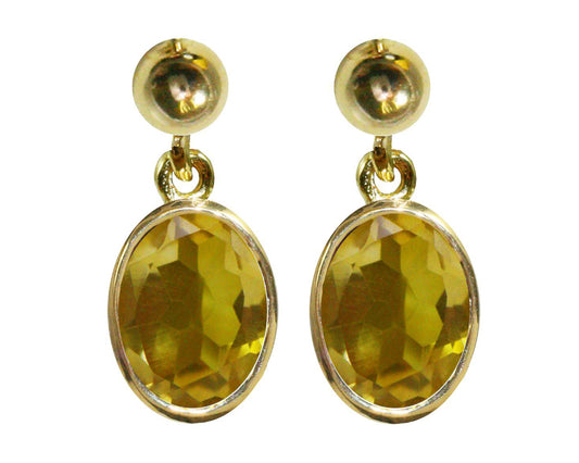 BJC® 9ct Yellow Gold Natural Citrine Oval Single Drop Dangling Studs Earrings