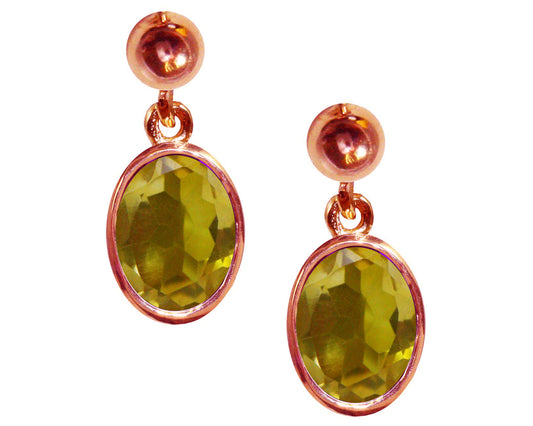 BJC® 9ct Rose Gold Natural Citrine Oval Single Drop Dangling Studs Earrings