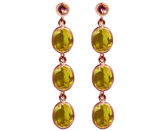 BJC® 9ct Rose Gold Natural Citrine Oval Triple Drop Dangling Studs Earrings