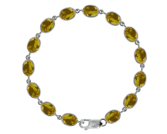 BJC® 9ct White Gold Natural Citrine 21.00ct Oval Gemstone Tennis Bracelet 7.5"