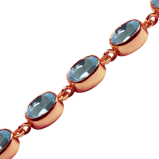 BJC® 9ct Rose Gold Natural Blue Topaz 21.00ct Oval Gemstone Tennis Bracelet