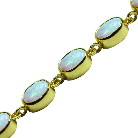 BJC® 9ct Yellow Gold Fiery White Opal 21.00ct Oval Gemstone Tennis Bracelet 7.5"