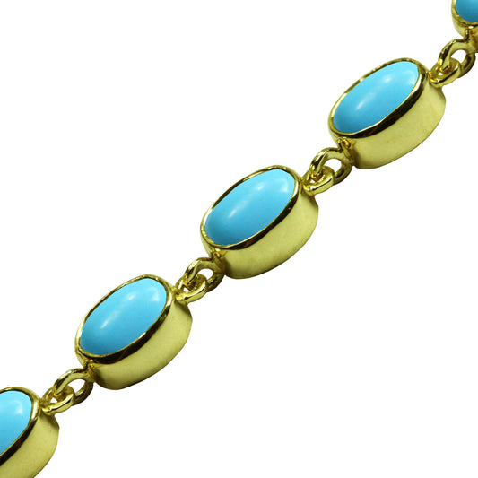 BJC® 9ct Yellow Gold Natural Turquoise 21.00ct Oval Gemstone Tennis Bracelet 7.5