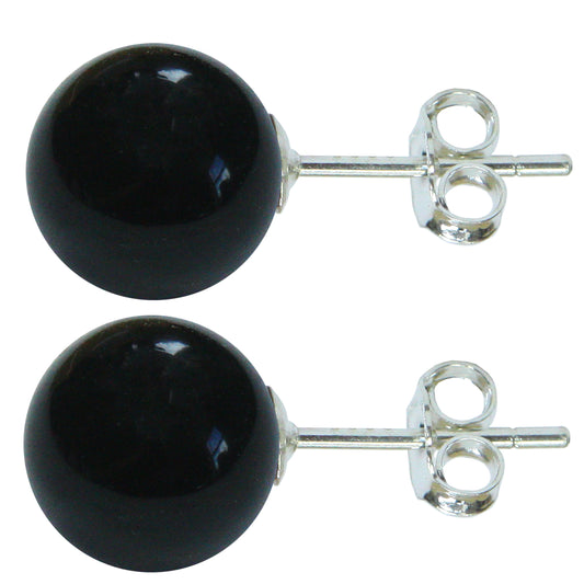 BJC® Stunning Ladies Sterling Silver Black Onyx Ball Stud Earrings Brand New