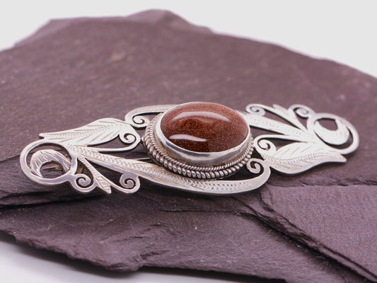 BJC® Sterling Silver Natural Goldstone Nature Brooch Pin Brand New In Box