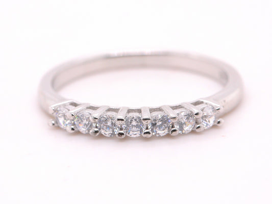 Sterling Silver 925 Cubic Zirconia 7 Stone Half Eternity Ring Size M, O, P, R, S & T