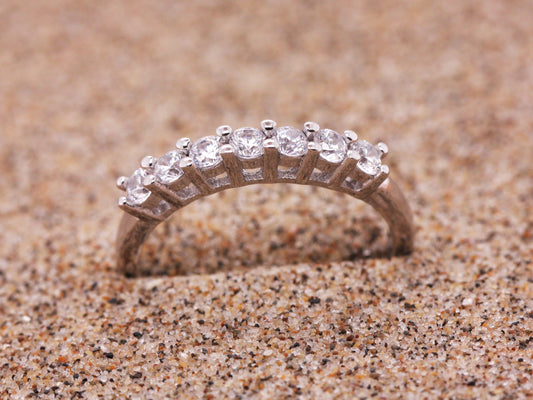 Sterling Silver 925 Cubic Zirconia 7 Stone Half Eternity Ring Size M, P, R, S & T