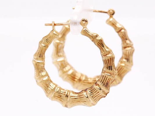 BJC® Large Loop Bamboo Vintage Style 9ct Yellow Gold Hollow Hoop Earrings 28mm