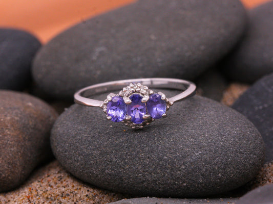 BJC® 9ct White Gold Tanzanite & Diamond Cluster Size O Engagement Ring R69