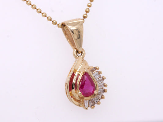 BJC® 14ct Yellow Gold Natural Ruby & Diamond Teardrop Pendant & Necklace P29