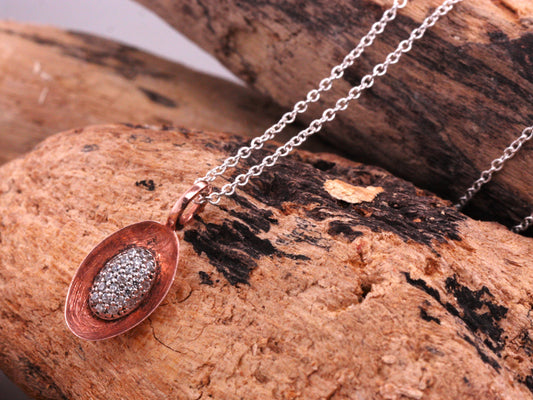 Sterling Silver Rose Gold Elliptical Cubic Set Pendant & Necklace High Quality