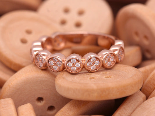 Solid Sterling Silver & Rose Gold Cubic Zirconia Eternity Flower Set Ring Size N