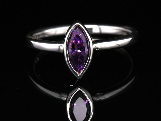 BJC® Genuine Sterling Silver 925 Marquise Cut Stacker Ring Amethyst Size N