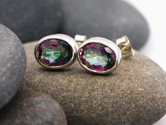 BJC® Sterling Silver 925 Natural Mystic Topaz Oval Stud Earrings 3.00ct Studs