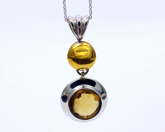 Sterling Silver & 18ct Gold 5ct Natural Citrine Pendant & Necklace British Made