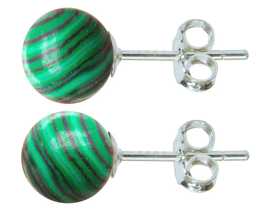 BJC® Stunning Ladies Sterling Silver Green Malachite Ball Stud Earrings Brand New